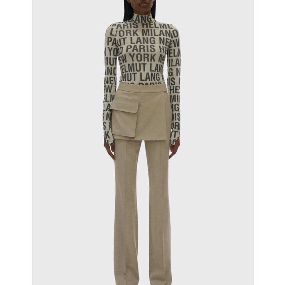 New With Tags Helmut Lang Black Logo Print Long Sleeve Top on Cream